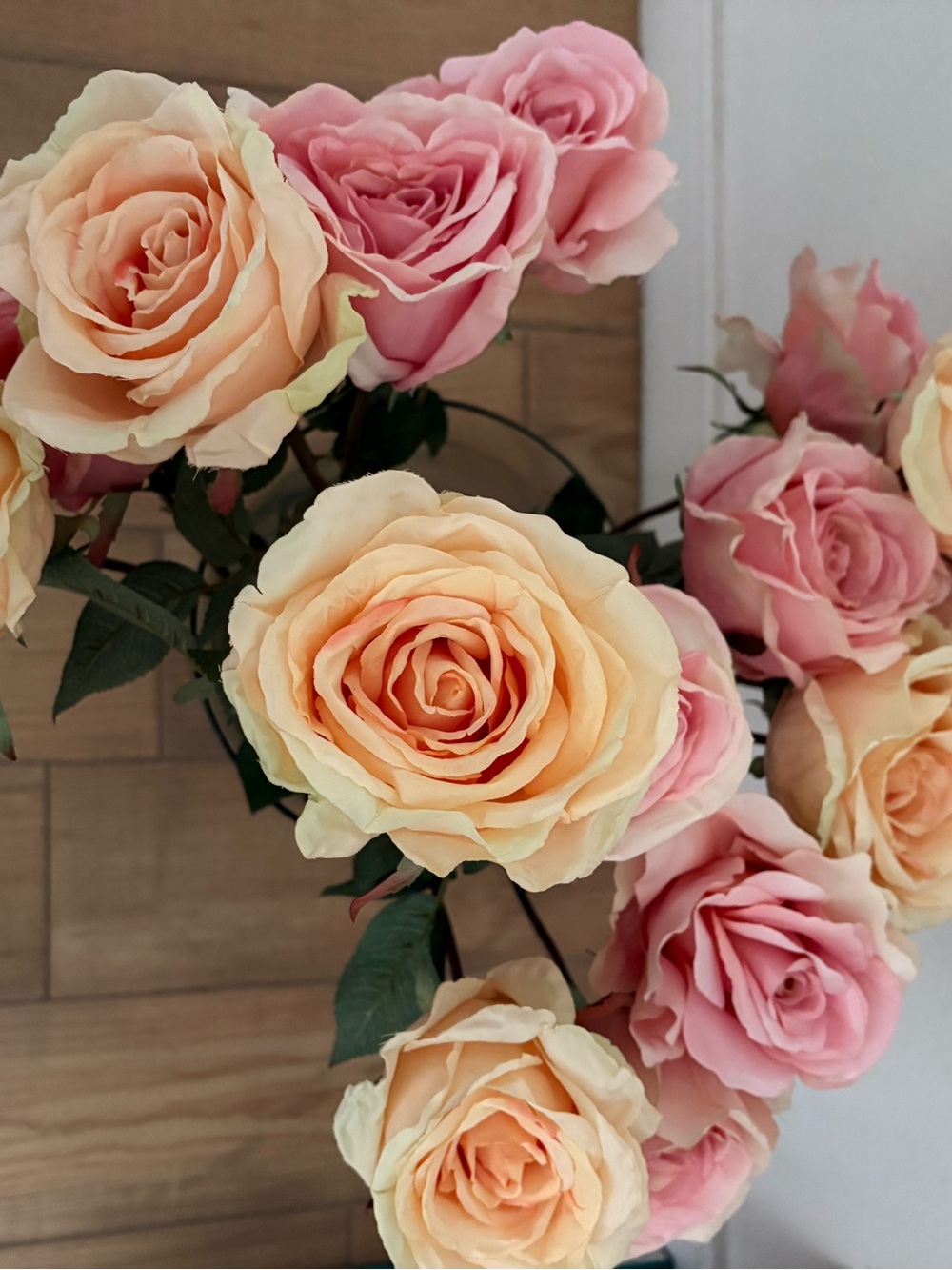 Elegant Pink and Peach Rose Bouquet Artificial Floral Accent Preowned